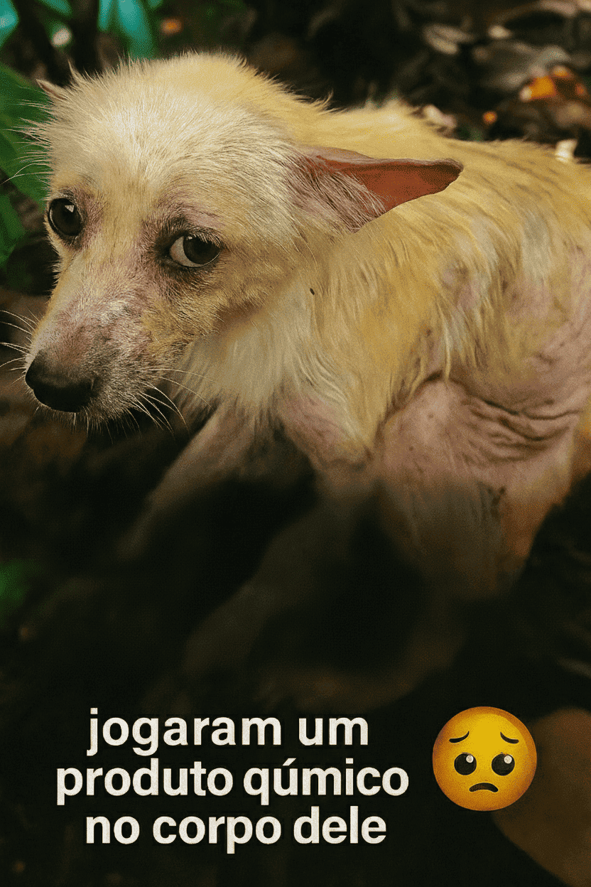 Cão de pelo claro, abatido, com a pele irritada